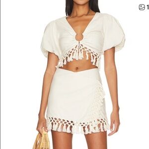 Tularosa Cream Mini Skirt with Fringe Trim